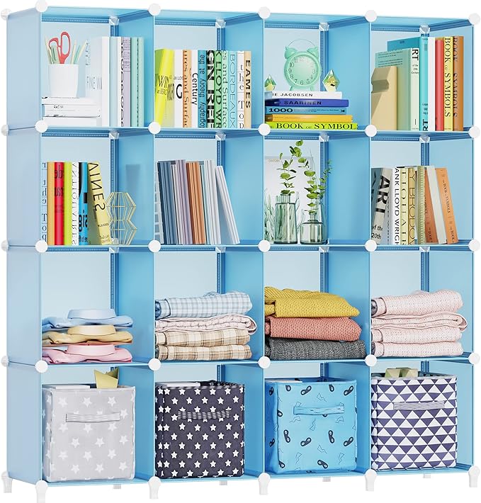 HOMIDEC Cube Storage Organizer 16-Cube Storage Shelf, Closet Organizer for Garment Racks, Closet Organizers and Storage with Metal Hammer, Bookshelf for Kids, (48.4 L x 12.2 W x 48.4 H Inches)

